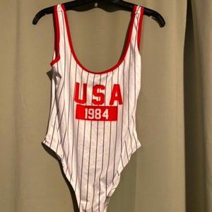 Forever 21 USA 1984 One Piece Bathing Suit. Black & White Stripe. Size Large Wmn